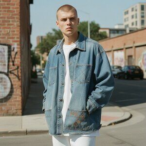 Vintage FILA Denim Chore Jacket 90s Oversized Workwear Blue Jean Jacket XXL